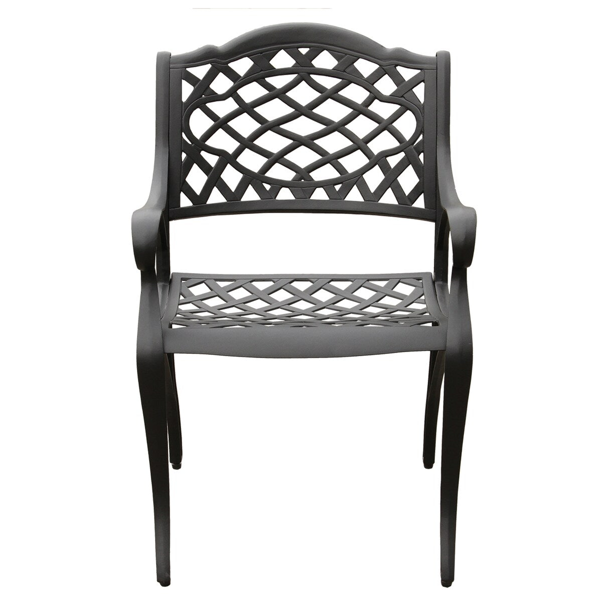 Modern Ornate Outdoor Mesh Aluminum 63-in Large Hexagon Patio Dining Set with Lazy Susan and Six Chairs - N/A