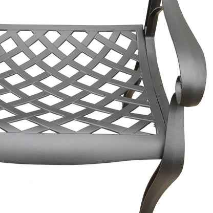 Modern Ornate Outdoor Mesh Aluminum 63-in Large Hexagon Patio Dining Set with Lazy Susan and Six Chairs - N/A