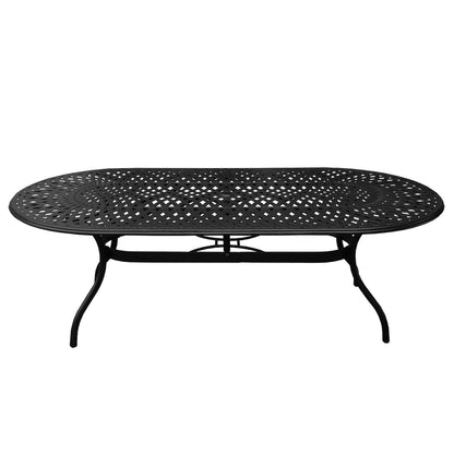 Modern Outdoor Mesh Lattice Aluminum 95-in Large Oval Patio Dining Set with Eight Arm Chairs - N/A