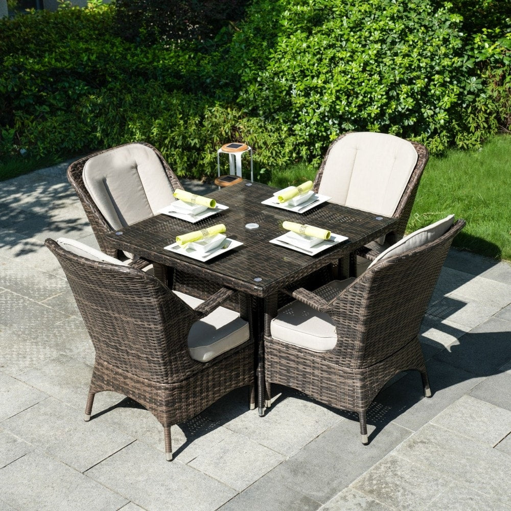 Modern Patio 5-piece Aluminum Wicker Dining Set with Square Glass Top Table and 4 Chairs