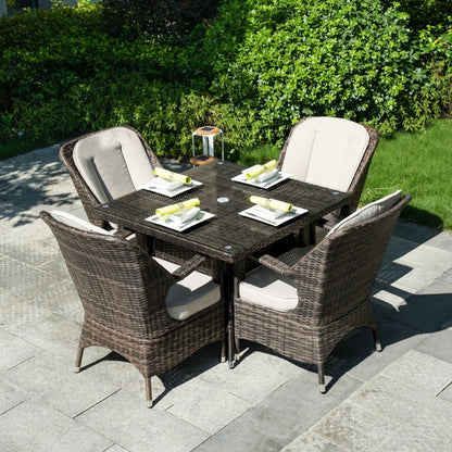 Modern Patio 5-piece Aluminum Wicker Dining Set with Square Glass Top Table and 4 Chairs