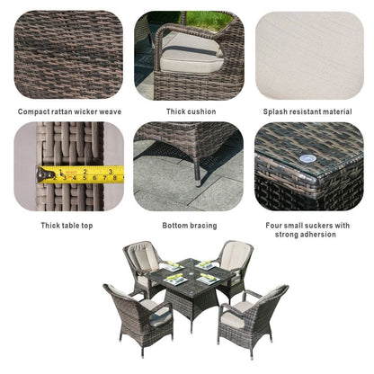 Modern Patio 5-piece Aluminum Wicker Dining Set with Square Glass Top Table and 4 Chairs