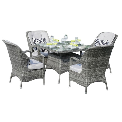 Modern Patio 5-piece Aluminum Wicker Dining Set with Square Glass Top Table and 4 Chairs