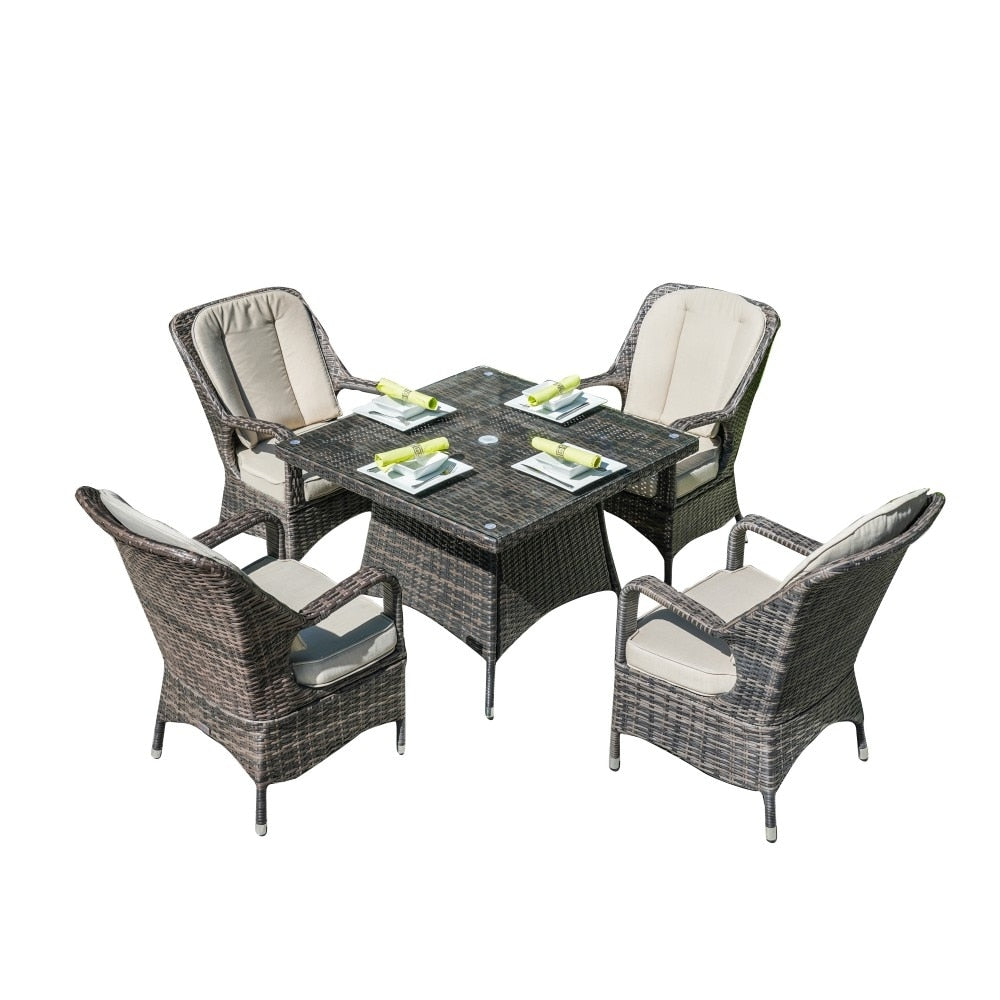 Modern Patio 5-piece Aluminum Wicker Dining Set with Square Glass Top Table and 4 Chairs