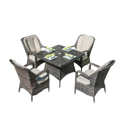 Modern Patio 5-piece Aluminum Wicker Dining Set with Square Glass Top Table and 4 Chairs
