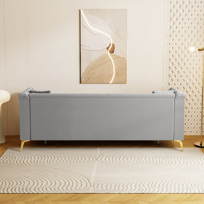 Modern Tufted Velvet Sofa, 82.67 Mid-Century 3-Seater Couch with Gold Metal Legs & Pillows, Elegant Chesterfield-Style Sofa