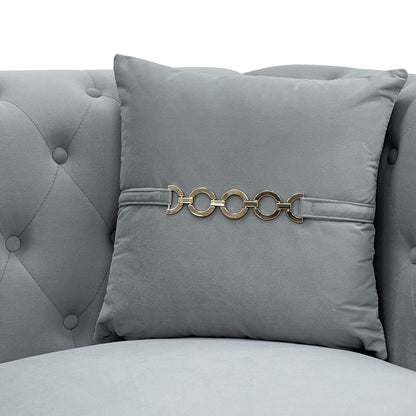 Modern Tufted Velvet Sofa, 82.67 Mid-Century 3-Seater Couch with Gold Metal Legs & Pillows, Elegant Chesterfield-Style Sofa