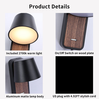 Modern Wall Lamp with Plug in Cord Indoor Contemporary Mounted Lighting Fixture-Nordic Bedside Rotatable Reading Lights