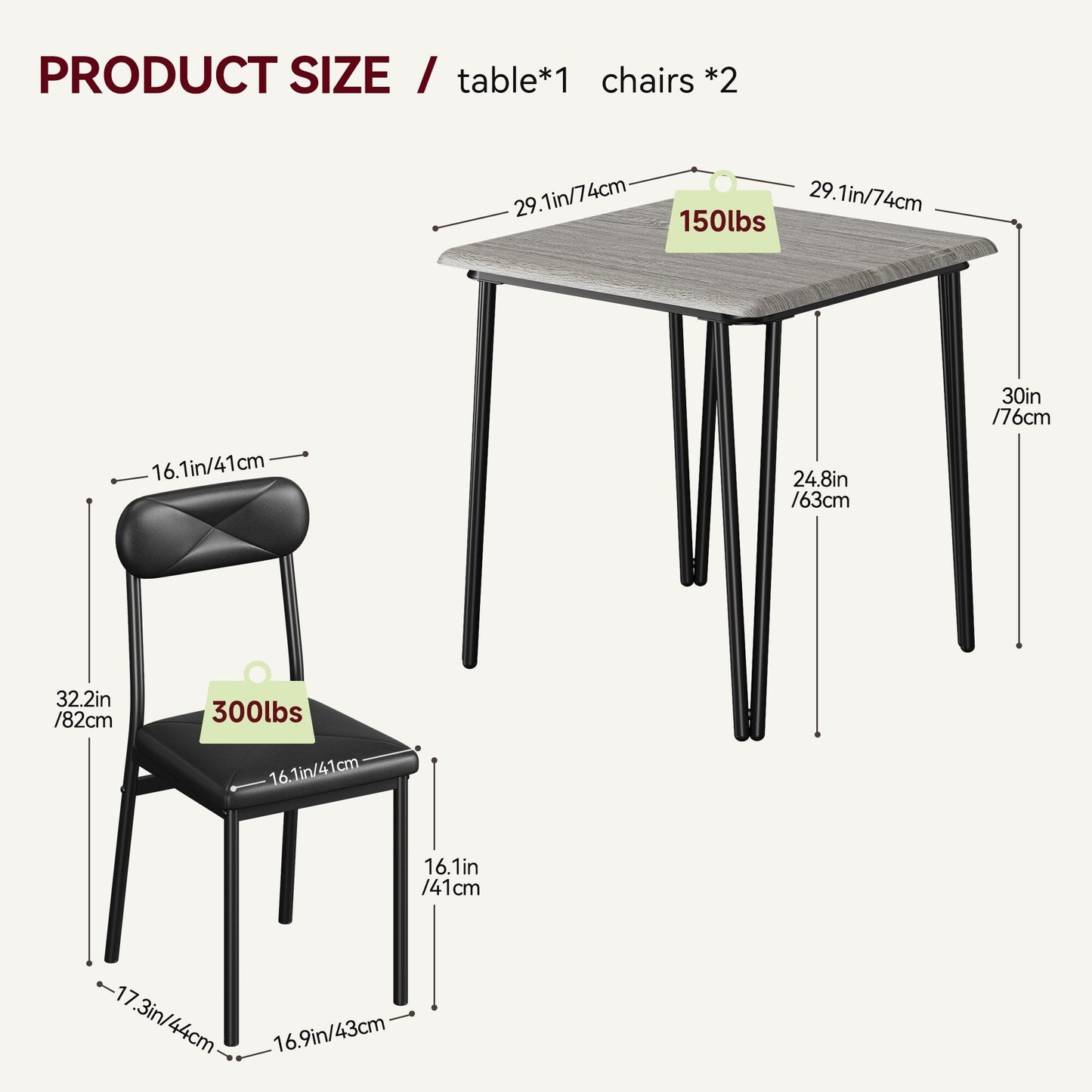 Modern kitchen Dinner Table Set for Dining Room - 3-Piece
