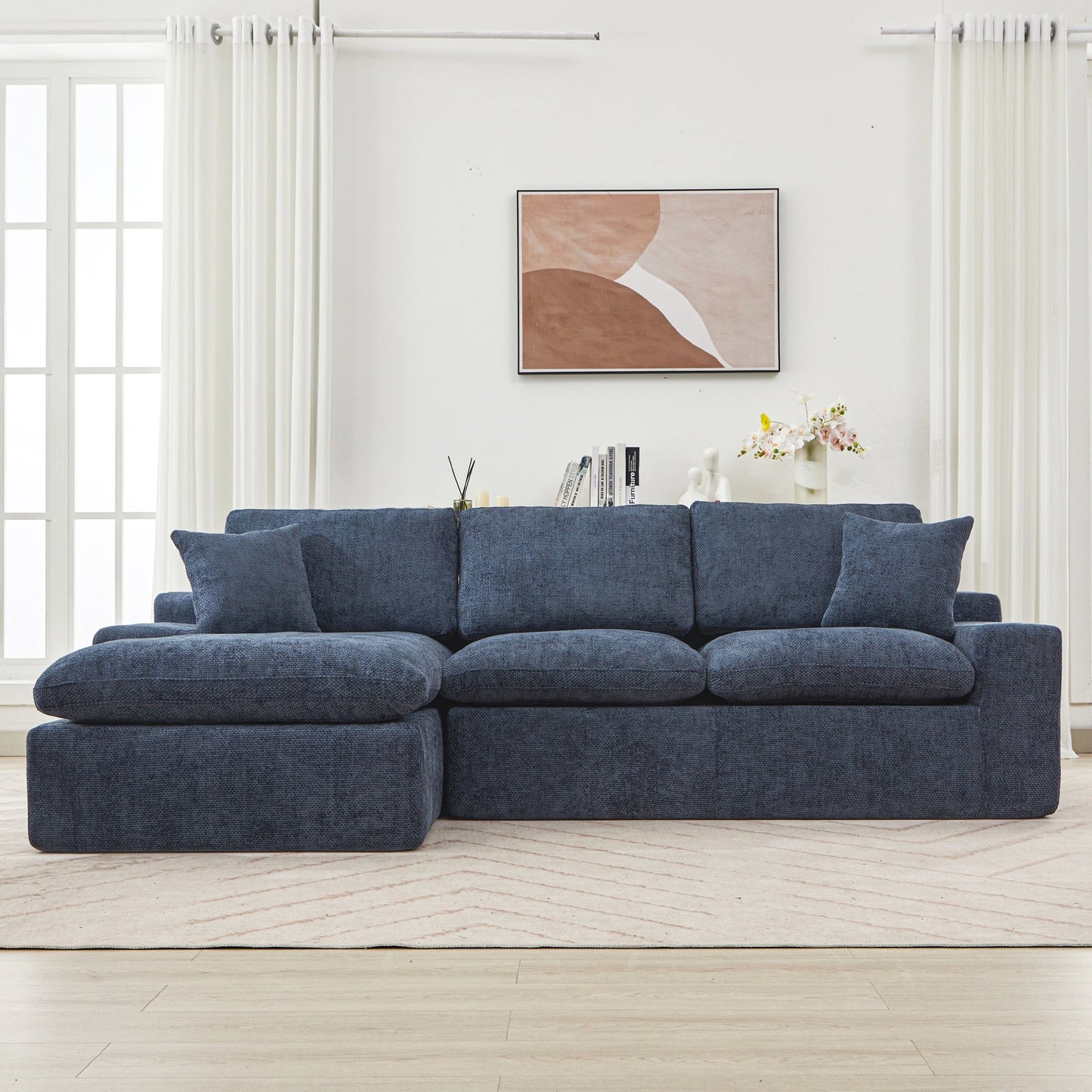 Modular Chenille Cloud Sectional Sofa with Double-Layer Cushions, Side Storage and Matching Pillows for Living Room