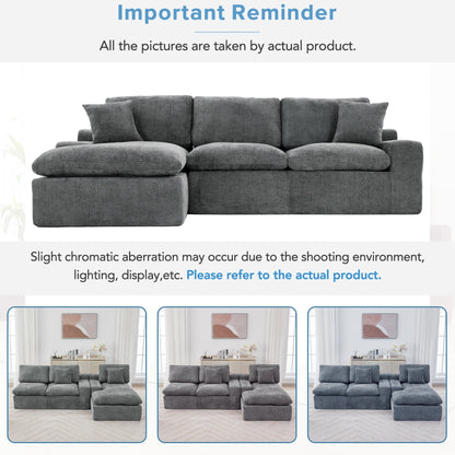 Modular Chenille Cloud Sectional Sofa with Double-Layer Cushions, Side Storage and Matching Pillows for Living Room