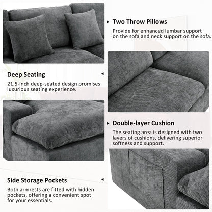 Modular Chenille Cloud Sectional Sofa with Double-Layer Cushions, Side Storage and Matching Pillows for Living Room