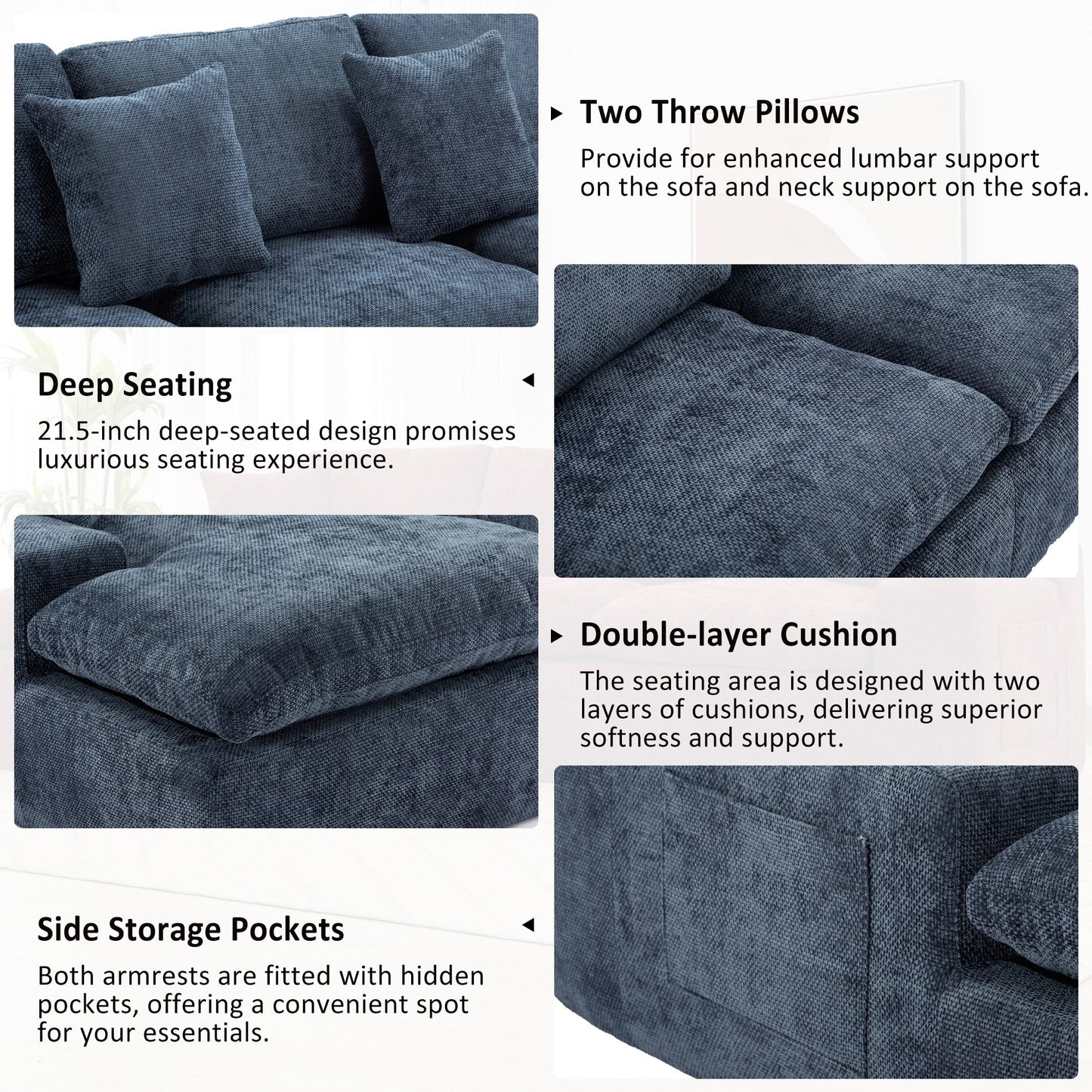 Modular Chenille Cloud Sectional Sofa with Double-Layer Cushions, Side Storage and Matching Pillows for Living Room