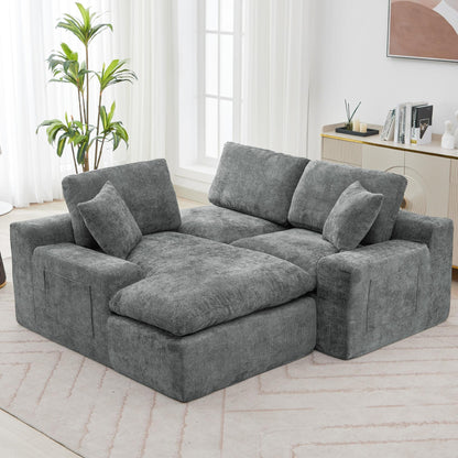 Modular Chenille Cloud Sectional Sofa with Double-Layer Cushions, Side Storage and Matching Pillows for Living Room