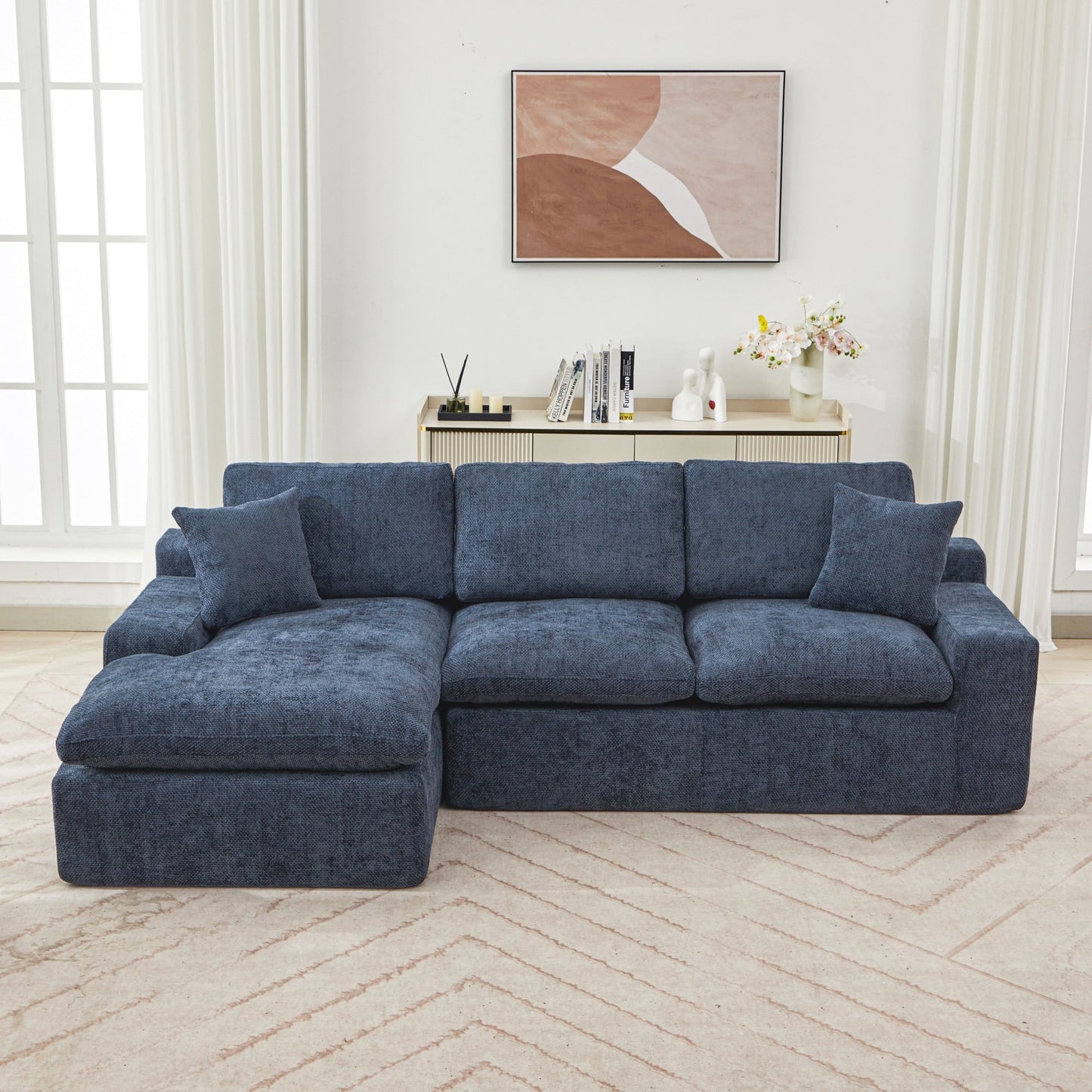 Modular Chenille Cloud Sectional Sofa with Double-Layer Cushions, Side Storage and Matching Pillows for Living Room