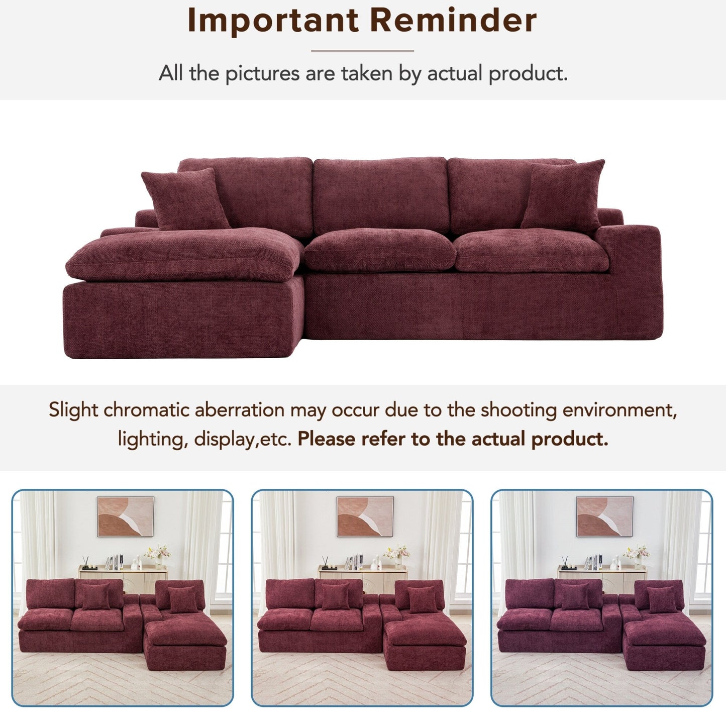Modular Chenille Cloud Sectional Sofa with Double-Layer Cushions, Side Storage and Matching Pillows for Living Room