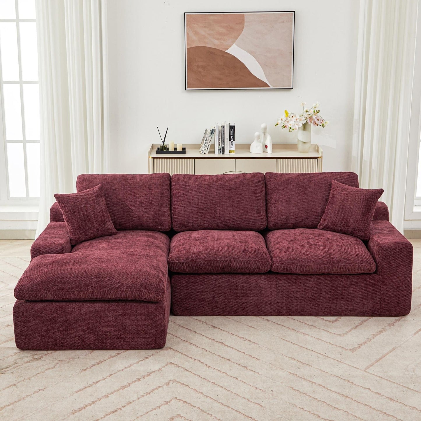 Modular Chenille Cloud Sectional Sofa with Double-Layer Cushions, Side Storage and Matching Pillows for Living Room