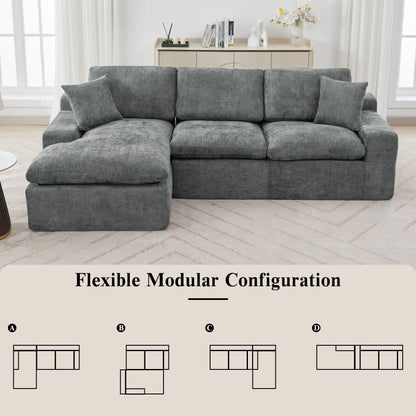 Modular Chenille Cloud Sectional Sofa with Double-Layer Cushions, Side Storage and Matching Pillows for Living Room