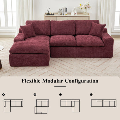 Modular Chenille Cloud Sectional Sofa with Double-Layer Cushions, Side Storage and Matching Pillows for Living Room