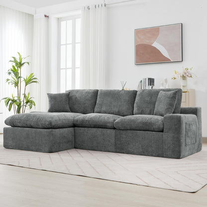 Modular Chenille Cloud Sectional Sofa with Double-Layer Cushions, Side Storage and Matching Pillows for Living Room