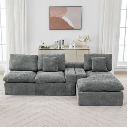 Modular Chenille Cloud Sectional Sofa with Double-Layer Cushions, Side Storage and Matching Pillows for Living Room