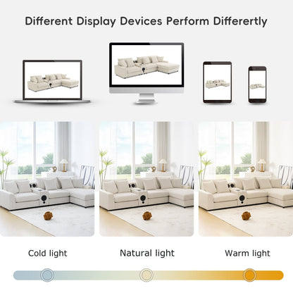 Modular Corduroy Sectional Sofa with Bluetooth Speakers, Charging Ports, Cup Holders, Storage and Ottoman for Living Room
