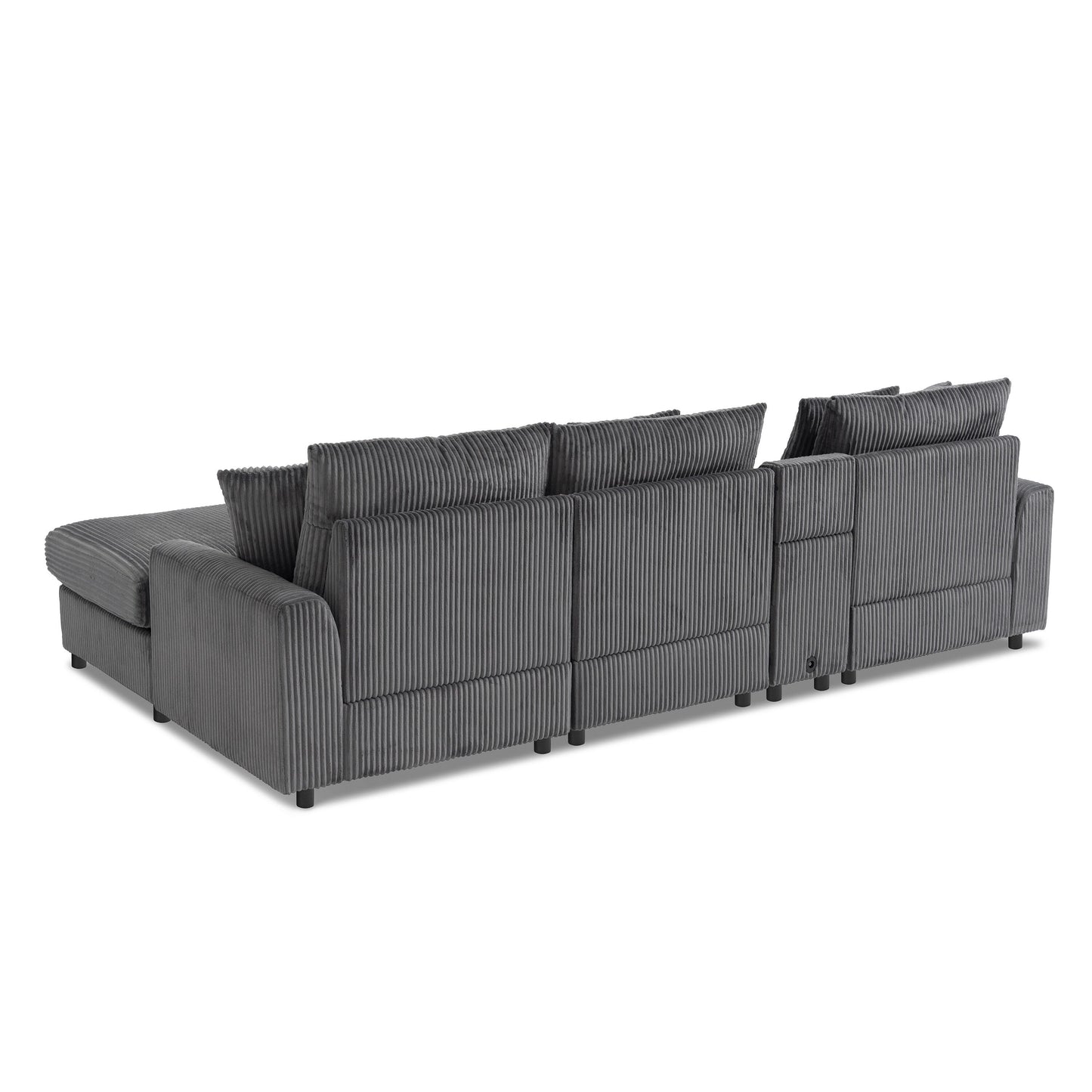 Modular Corduroy Sectional Sofa with Bluetooth Speakers, Charging Ports, Cup Holders, Storage and Ottoman for Living Room
