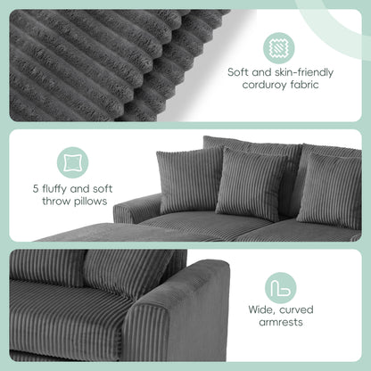 Modular Corduroy Sectional Sofa with Bluetooth Speakers, Charging Ports, Cup Holders, Storage and Ottoman for Living Room