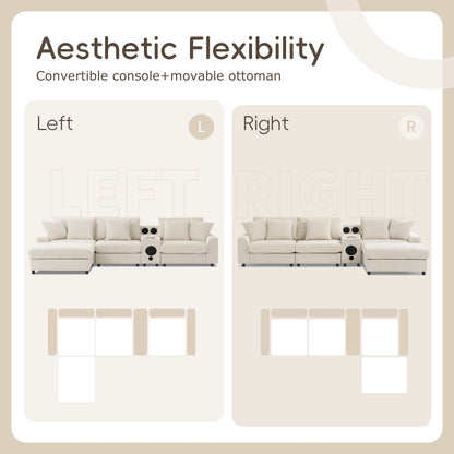 Modular Corduroy Sectional Sofa with Bluetooth Speakers, Charging Ports, Cup Holders, Storage and Ottoman for Living Room