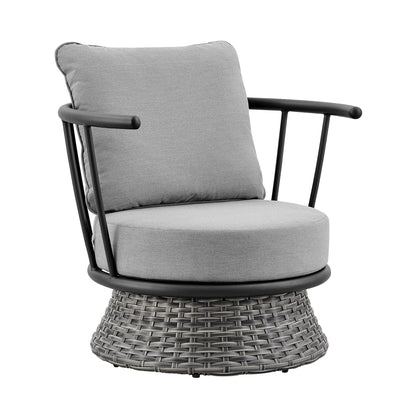 Monk Modern Gray Wicker and Aluminum Outdoor 4 Piece Conversation Set with Swivel Chairs