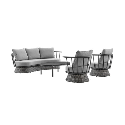 Monk Modern Gray Wicker and Aluminum Outdoor 4 Piece Conversation Set with Swivel Chairs
