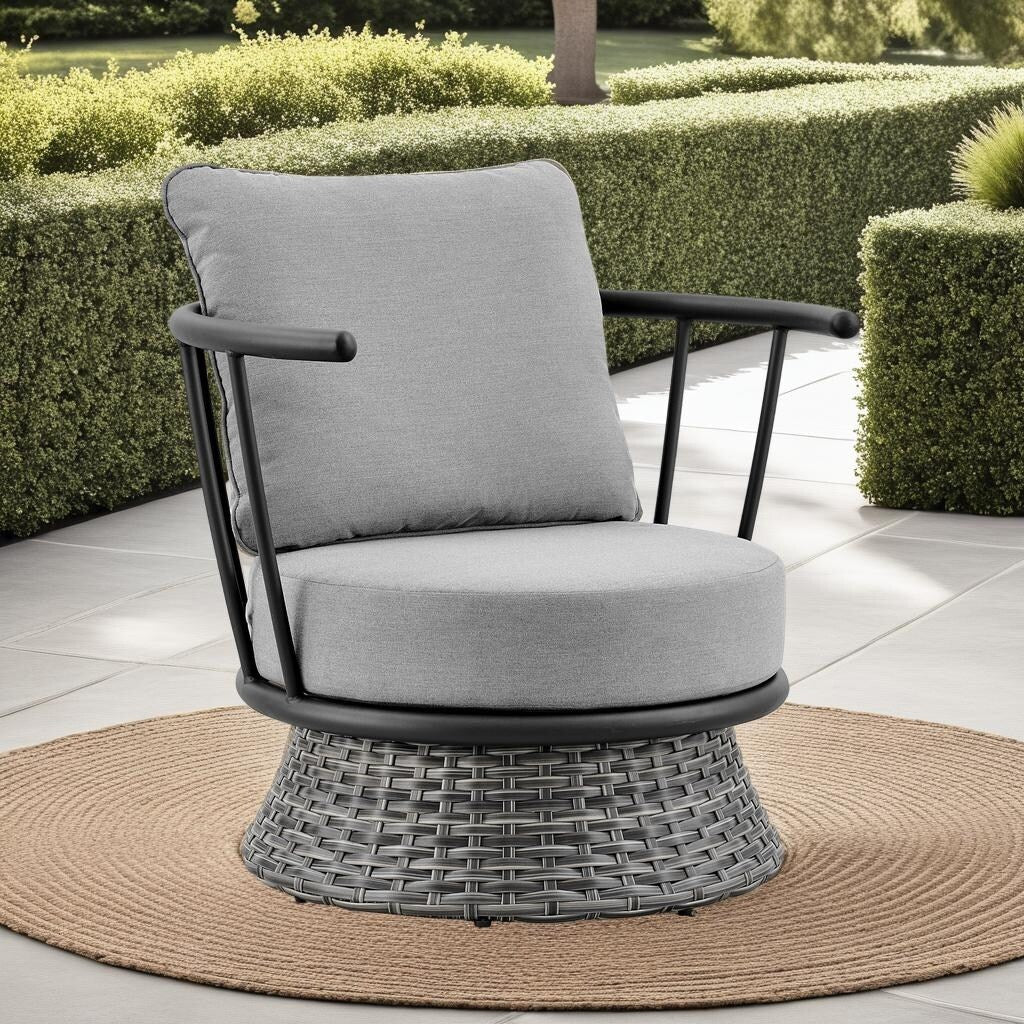 Monk Modern Gray Wicker and Aluminum Outdoor 4 Piece Conversation Set with Swivel Chairs