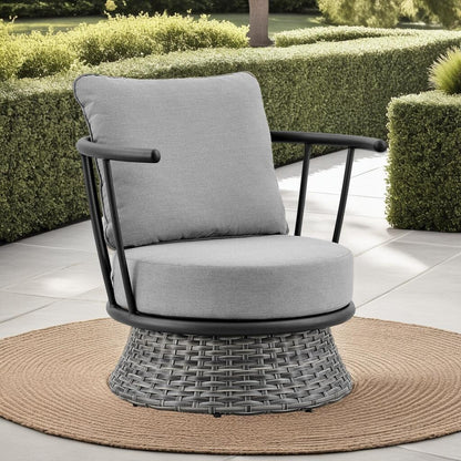 Monk Modern Gray Wicker and Aluminum Outdoor 4 Piece Conversation Set with Swivel Chairs