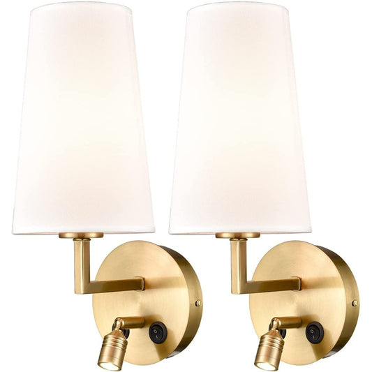 Morbihan Wall Sconce Set of 2 Fabric Wall Lamp with USB Port and Switch