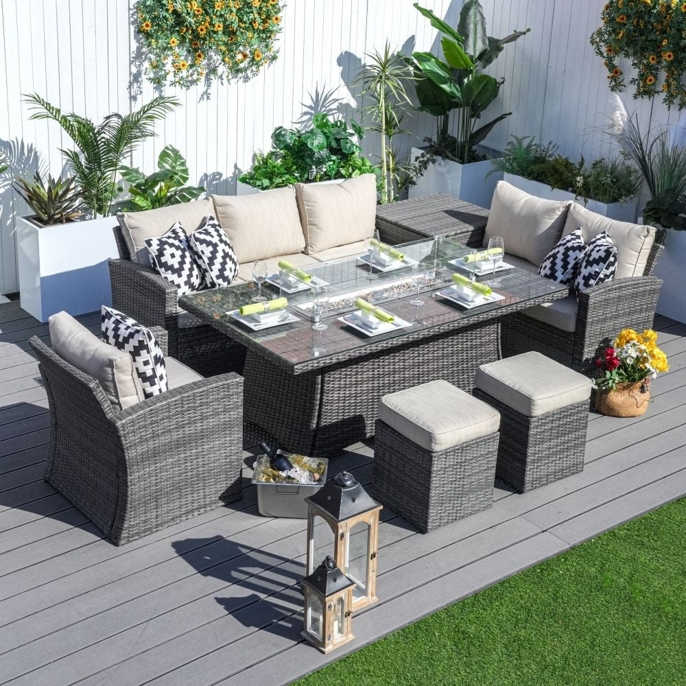 Morden Wicker/ Steel 7-piece Outdoor Conversation Firepit Dining Sets