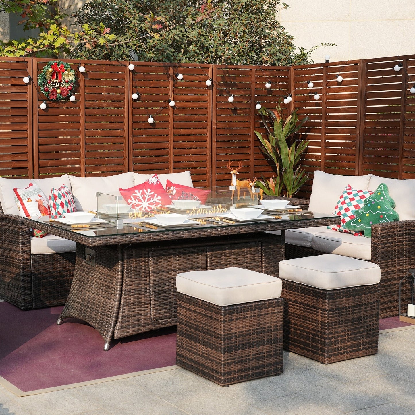 Morden Wicker/ Steel 7-piece Outdoor Conversation Firepit Dining Sets
