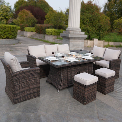 Morden Wicker/ Steel 7-piece Outdoor Conversation Firepit Dining Sets