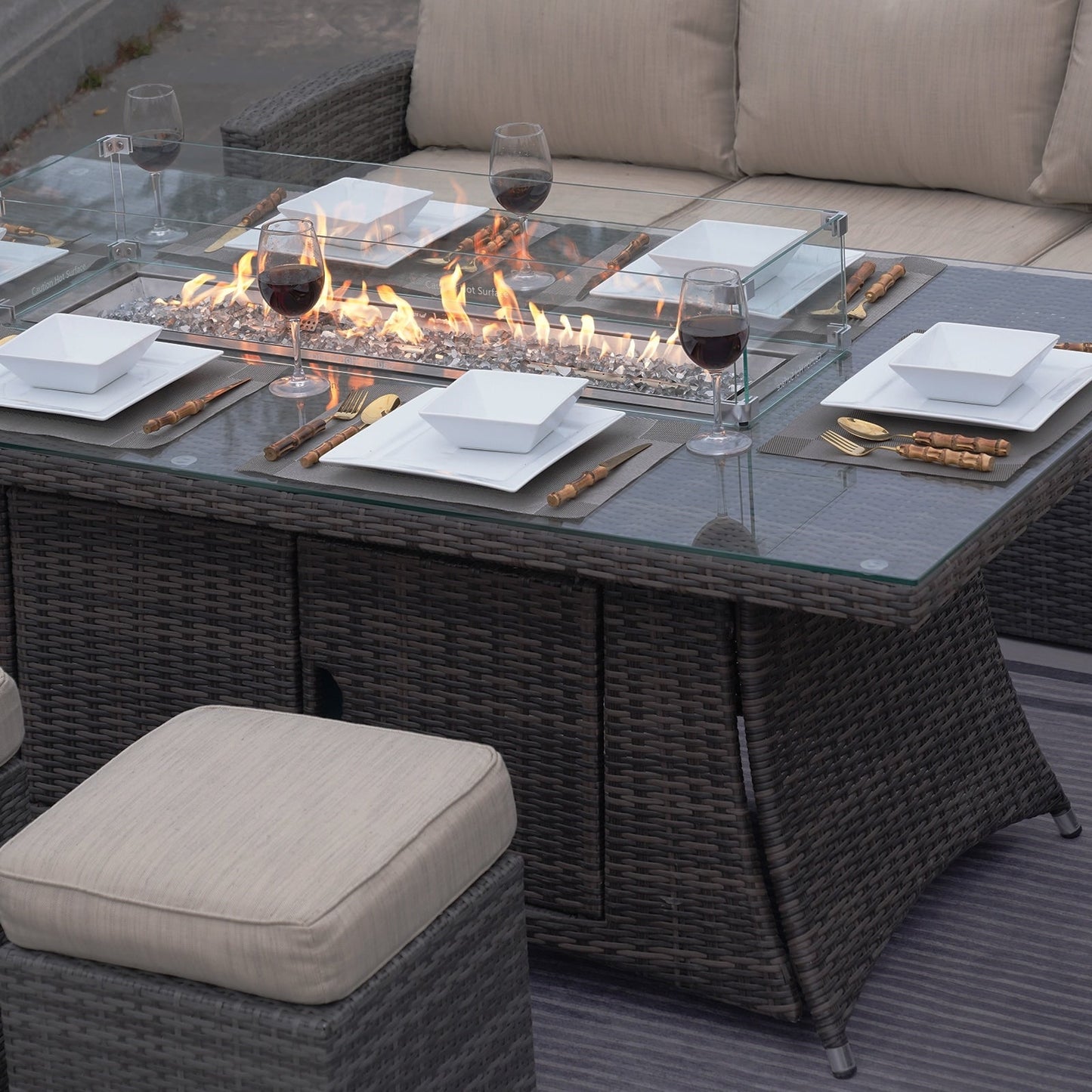 Morden Wicker/ Steel 7-piece Outdoor Conversation Firepit Dining Sets