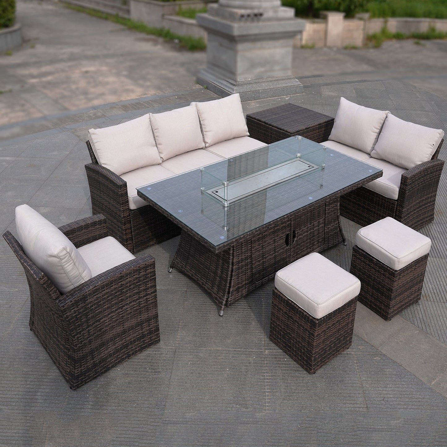 Morden Wicker/ Steel 7-piece Outdoor Conversation Firepit Dining Sets