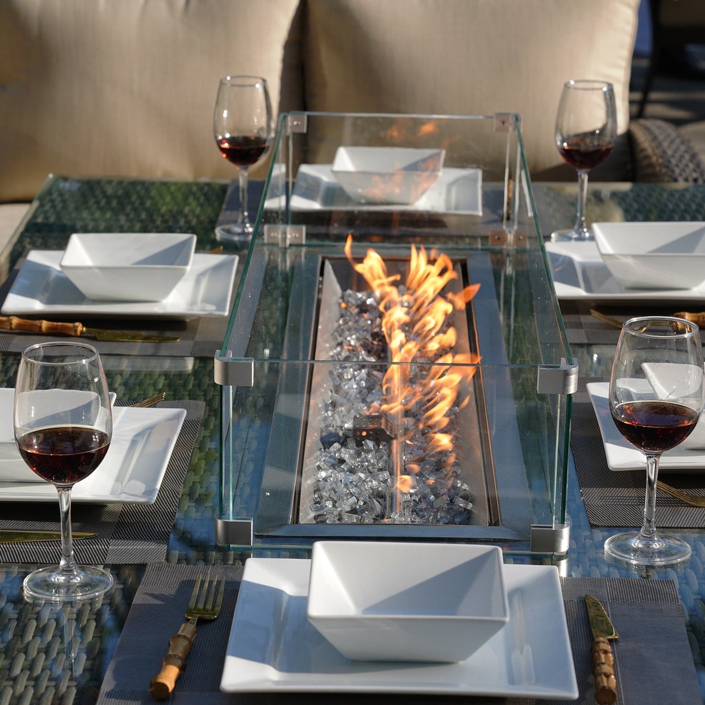 Morden Wicker/ Steel 7-piece Outdoor Conversation Firepit Dining Sets