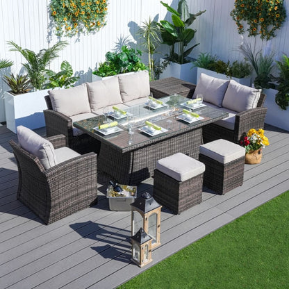 Morden Wicker/ Steel 7-piece Outdoor Conversation Firepit Dining Sets