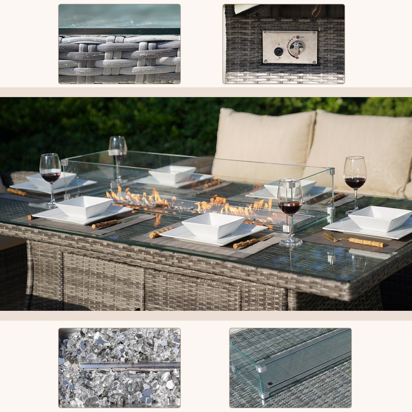 Morden Wicker/ Steel 7-piece Outdoor Conversation Firepit Dining Sets