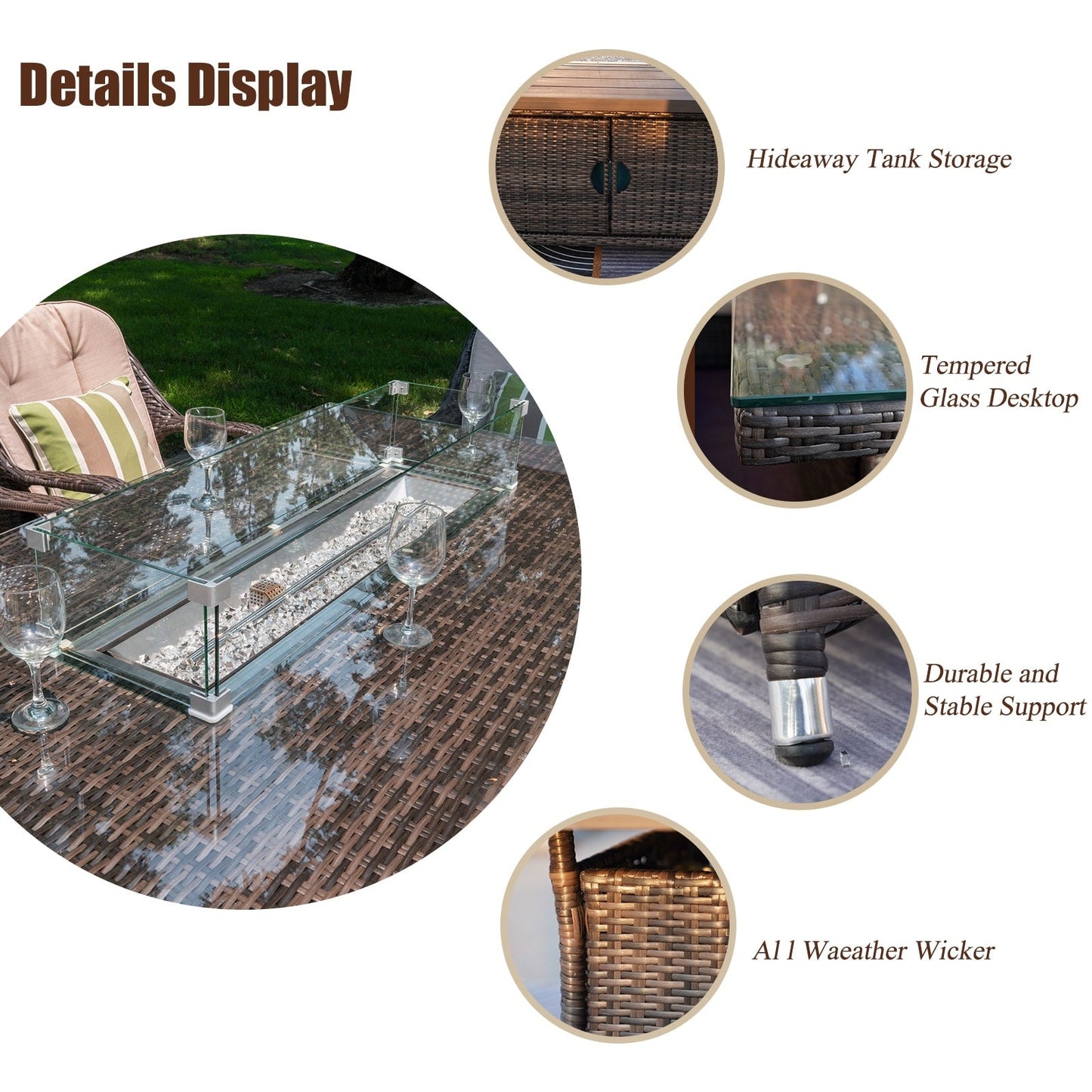 Morden Wicker/ Steel 7-piece Outdoor Conversation Firepit Dining Sets