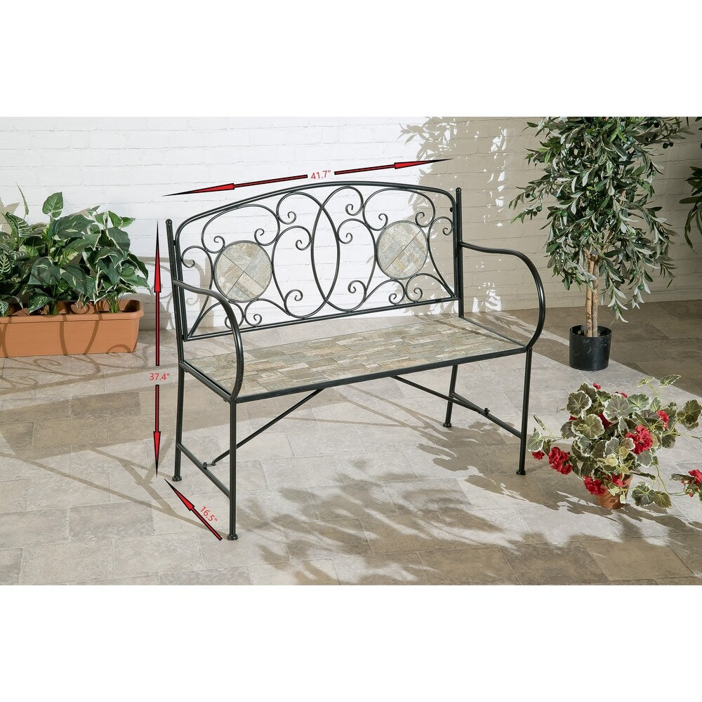 Islington Sand Mosaic Tile Two Seater Bench - 22.8x5.1x40.9