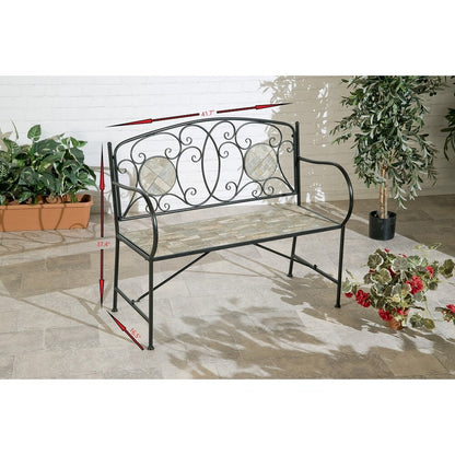 Islington Sand Mosaic Tile Two Seater Bench - 22.8x5.1x40.9