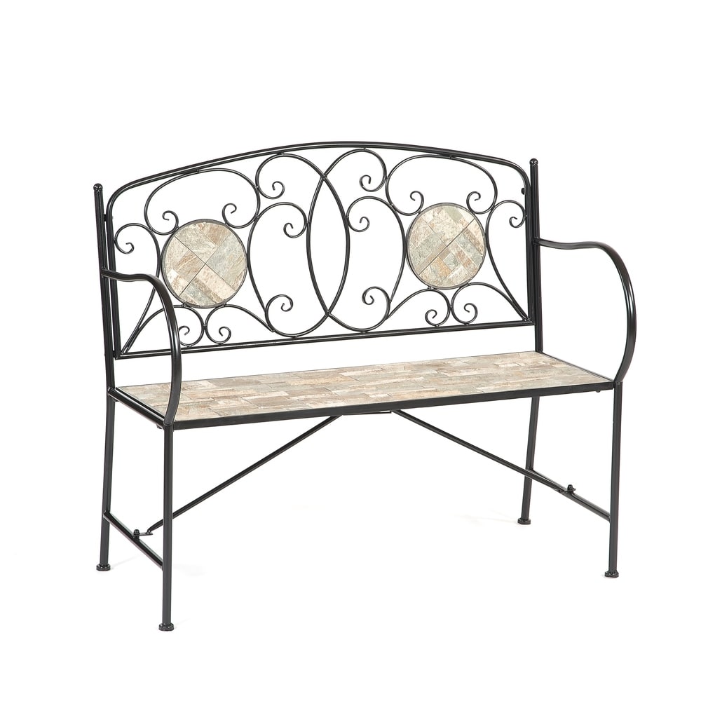 Islington Sand Mosaic Tile Two Seater Bench - 22.8x5.1x40.9