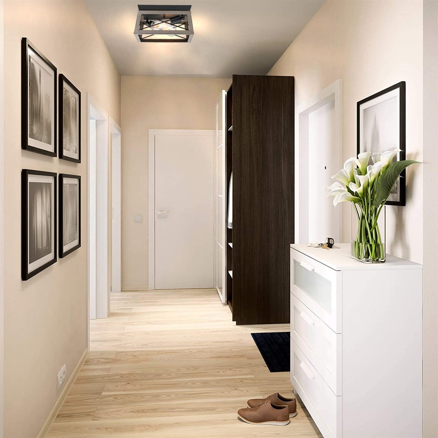 Mousse 12 in. W. 2-Light Flush Mount with Matte Black Finish and Barnwood Accents