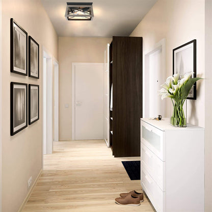 Mousse 12 in. W. 2-Light Flush Mount with Matte Black Finish and Barnwood Accents