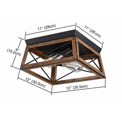 Mousse 12 in. W. 2-Light Flush Mount with Matte Black Finish and Barnwood Accents
