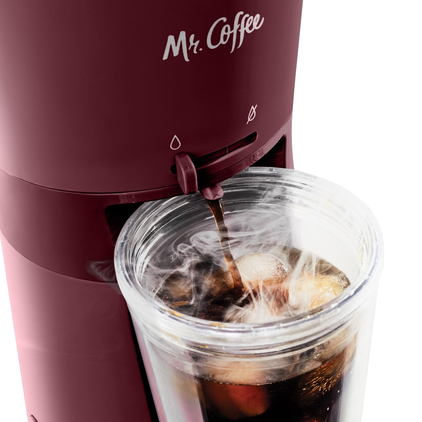 Mr. Coffee® Iced™ Coffee Maker with Reusable Tumbler and and Coffee Filter, Burgundy, Frustration Free Packaging
